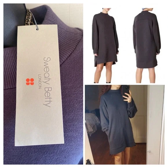 Sweaty Betty One & Done NWT Long Sleeve mock neck Organic Cotton Sweat Dress med - Picture 5 of 11